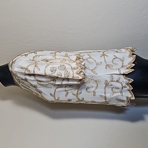 Vintage White Ivory Gold Beaded Short Sleeve Blouse Top Shirt Sz. L - Picture 5 of 10